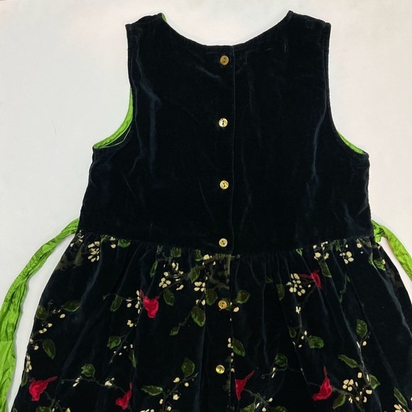 April Cornell Girls 9/10 Black Velvet Floral Embroidered Vintage Flare Dress - Picture 6 of 10